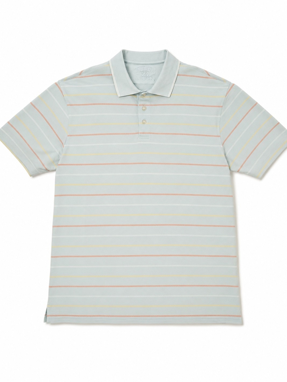 Cutter & Buck Light Blue Polo with Yellow and Orange Stripe